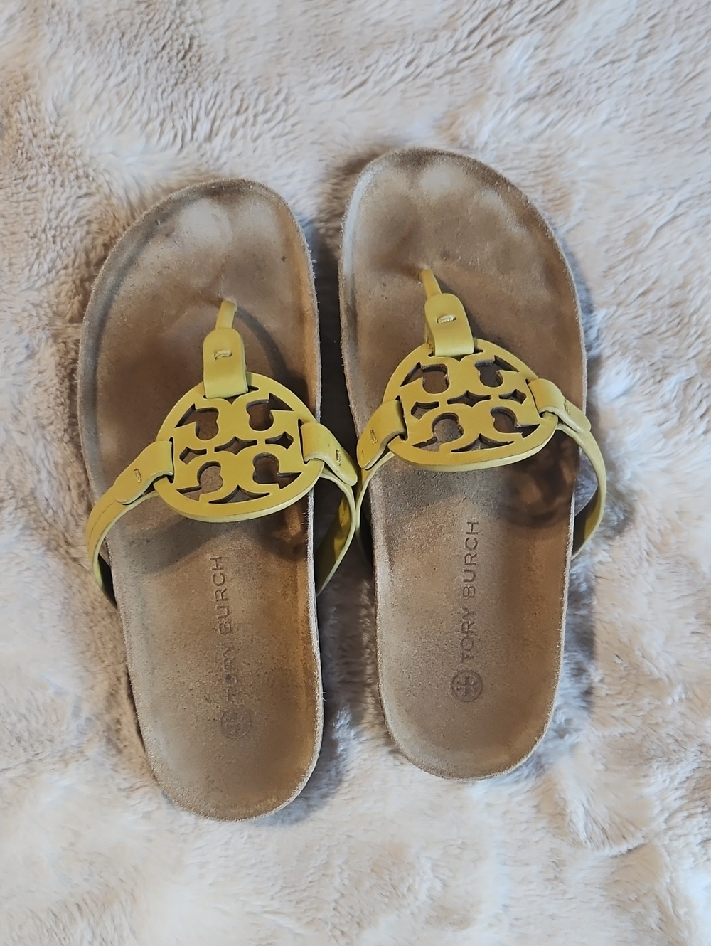 Tory Burch Lemon Yellow Miller Logo Slide Sandals